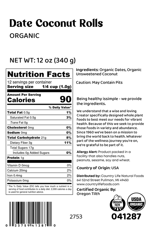 Date Coconut Roll, Organic