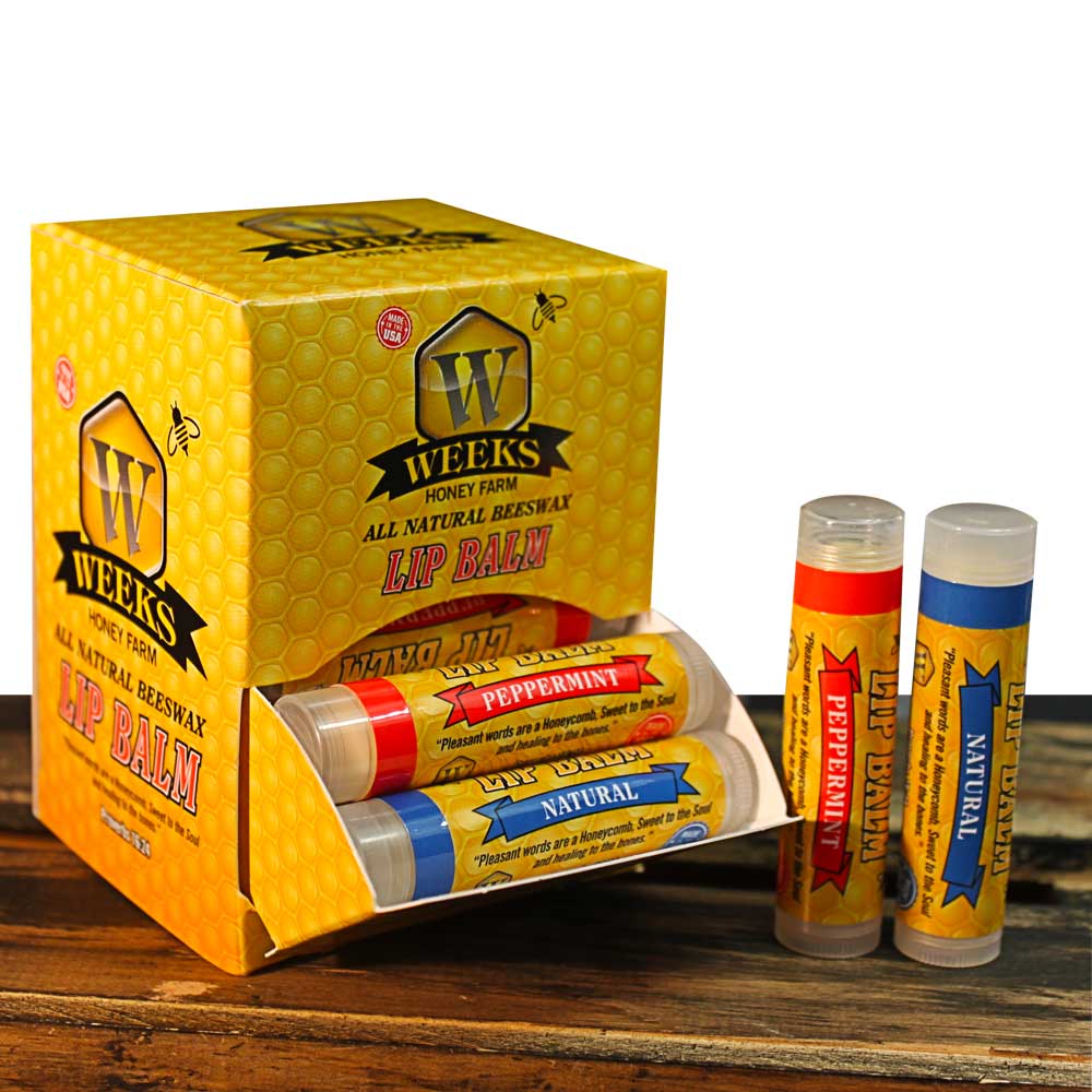 Weeks All Natural Beeswax Lip Balms; Singles, Twin Packs, Case