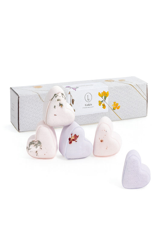 Bath Bombs - Lavender - a Set of 5 Heart Shaped Gift box