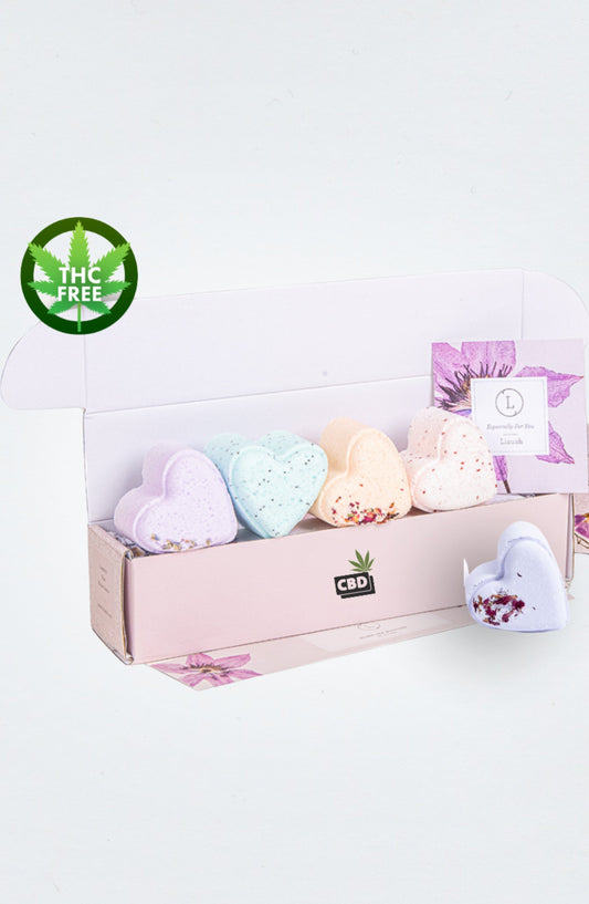 Bath Bombs with CBD - 5 Hearts Shaped with CBD - in a Gift Box