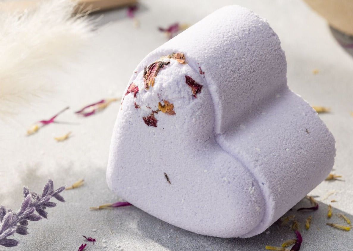 Bath Bombs - Lavender - a Set of 5 Heart Shaped Gift box
