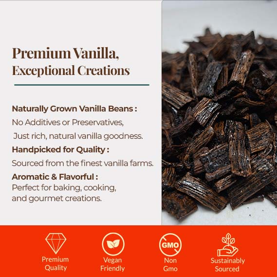 Premium Vanilla Cuts - 1 lb. From Whole Vanilla Beans Grade B | Cut and Sorted for Easy Use