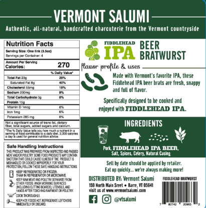 Fiddlehead IPA Bratwurst