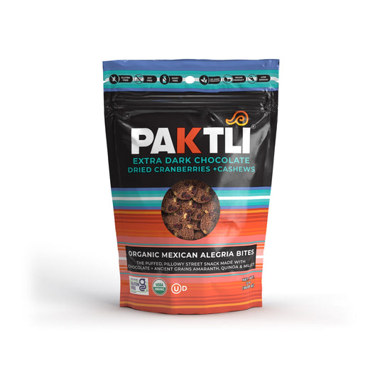 NEW Extra Dark Chocolate Alegria Bites w/ Cranberries + Cashews by Paktlifoods