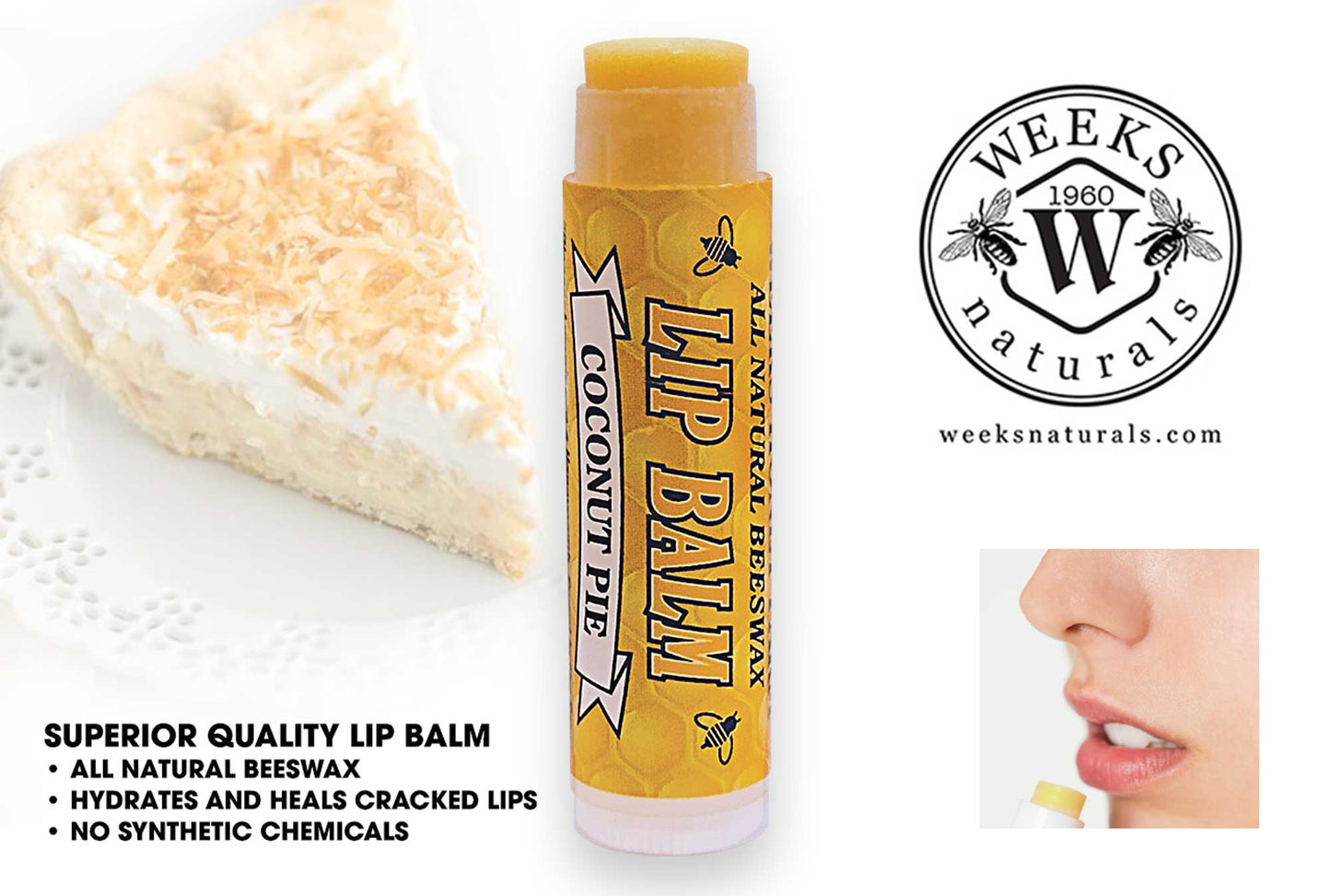 Weeks All Natural Beeswax Lip Balms; Singles, Twin Packs, Case