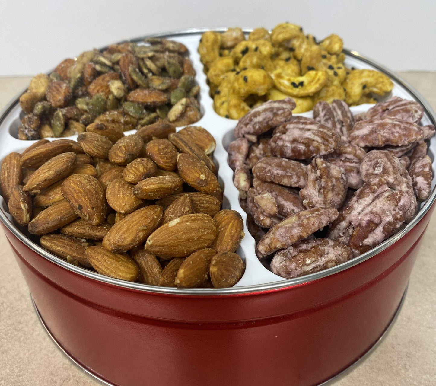 Nut Gift Tin Sweet Savory & Spicy 2 pounds four nut choices