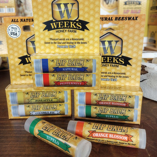 Weeks All Natural Beeswax Lip Balms; Singles, Twin Packs, Case