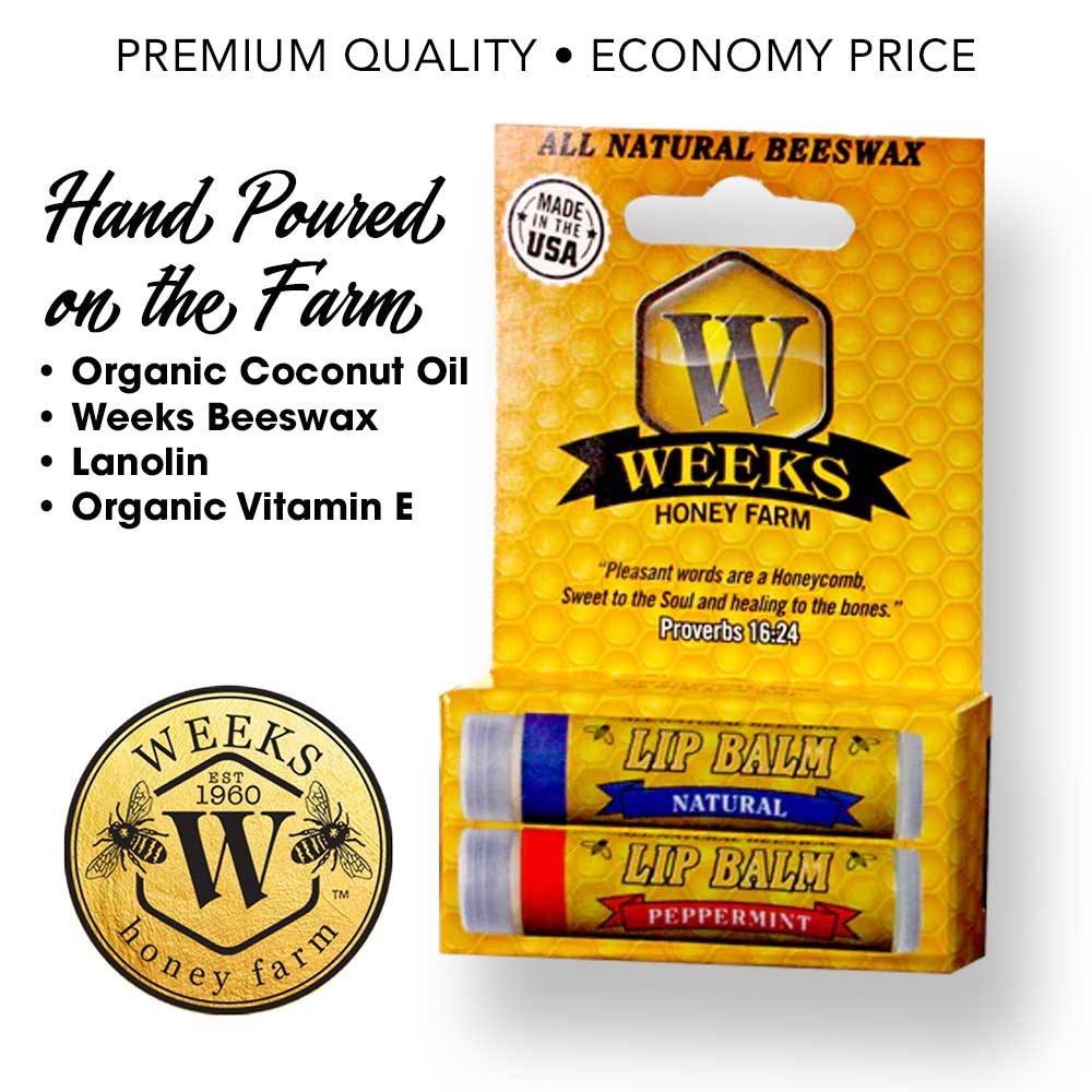 Weeks All Natural Beeswax Lip Balms; Singles, Twin Packs, Case