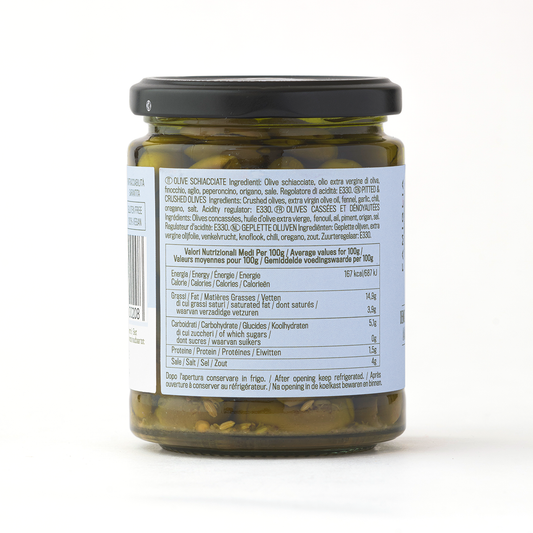 Antipasto Olive Schiacciate alla Calabrese (CRUSHED OLIVES CALABRIAN STYLE)