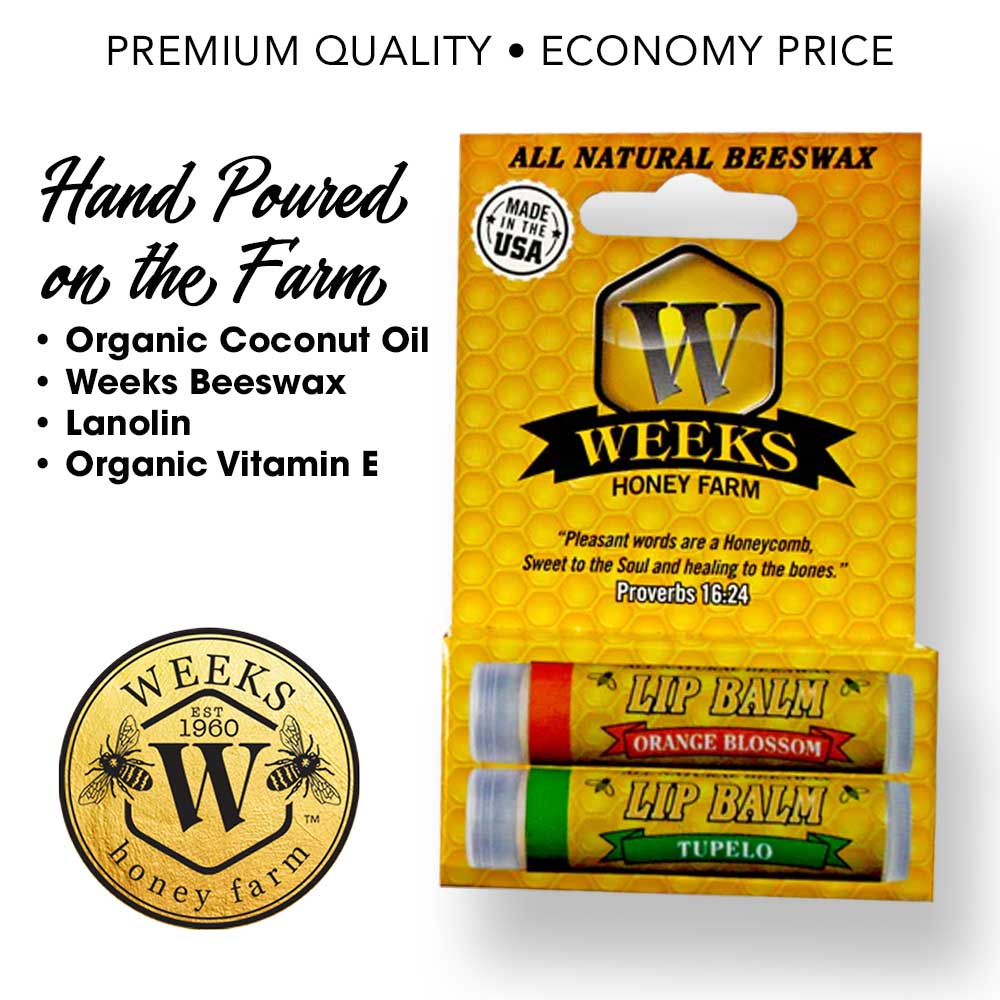 Weeks All Natural Beeswax Lip Balms; Singles, Twin Packs, Case
