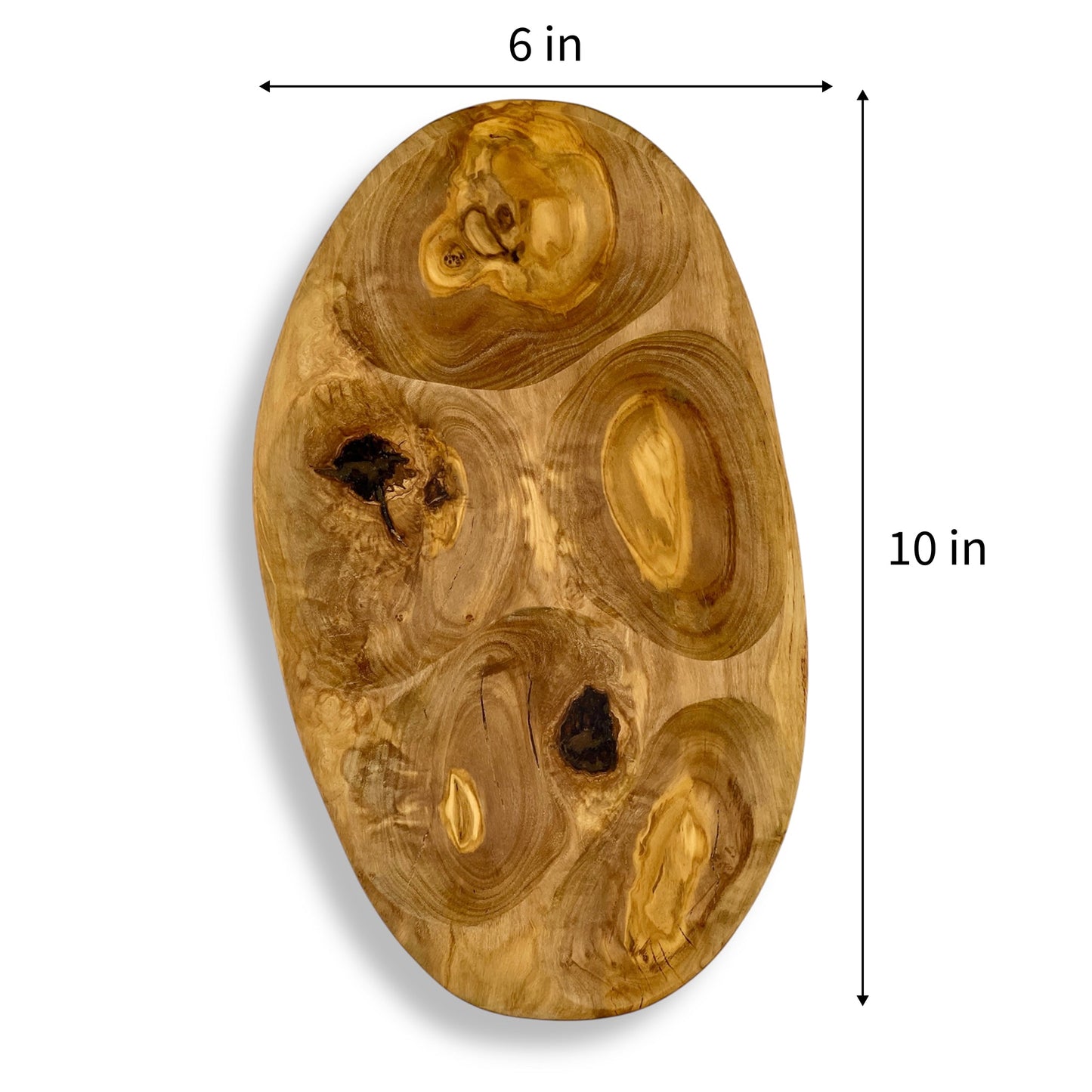 Olive Wood Natural 5-Hole Tapas Tray (10"x6")