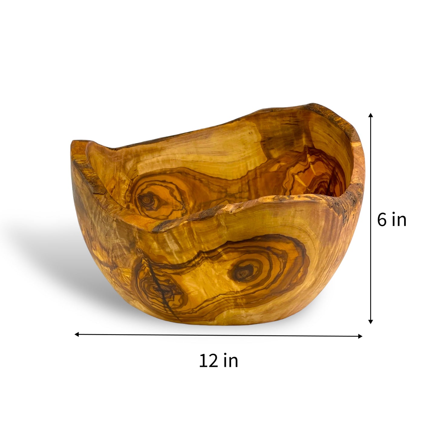 Large Rustic Olive Wood Bowl (12"D x 6"H)