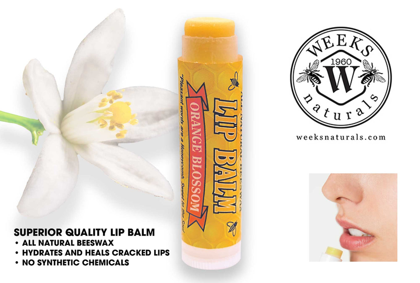 Weeks All Natural Beeswax Lip Balms; Singles, Twin Packs, Case