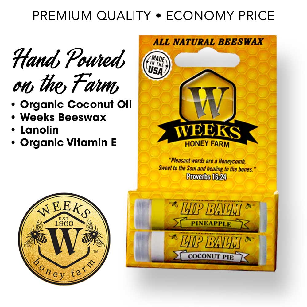Weeks All Natural Beeswax Lip Balms; Singles, Twin Packs, Case