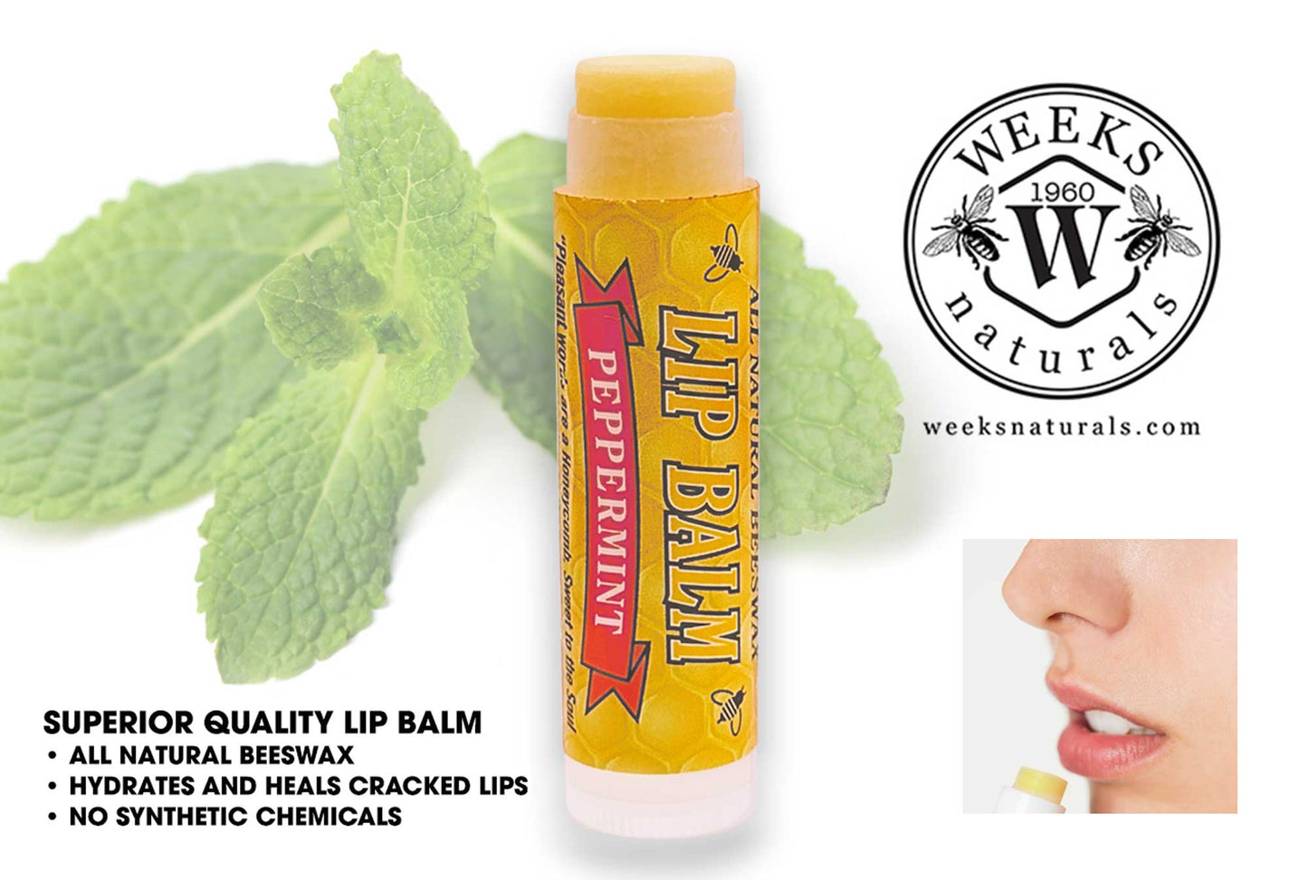 Weeks All Natural Beeswax Lip Balms; Singles, Twin Packs, Case