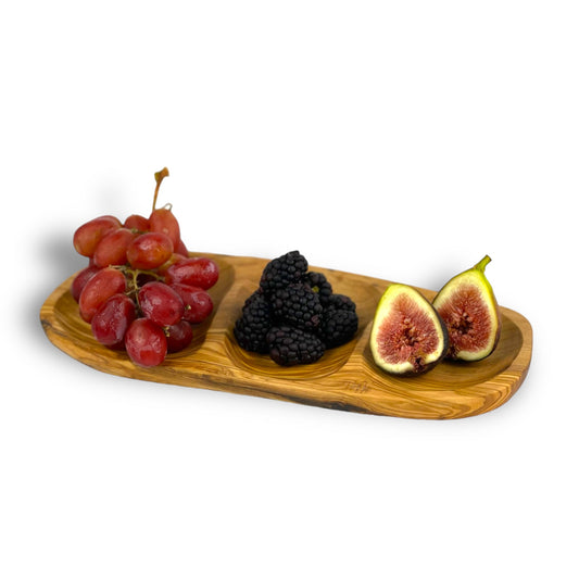 Olive Wood Natural 3-Hole Tapas Tray (11"x6")