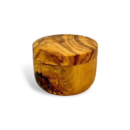 Olive Wood Salt Cellar with Magnetic Lid (3.75"D x 2.75"H)
