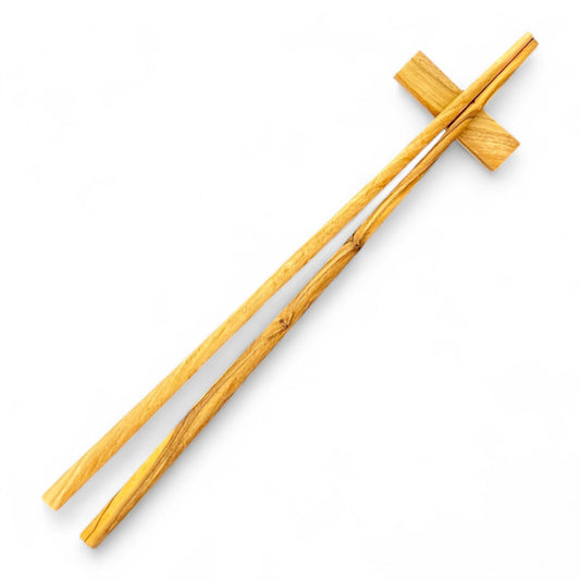 Olive Wood Japanese Chopsticks with Stand (9.5in)