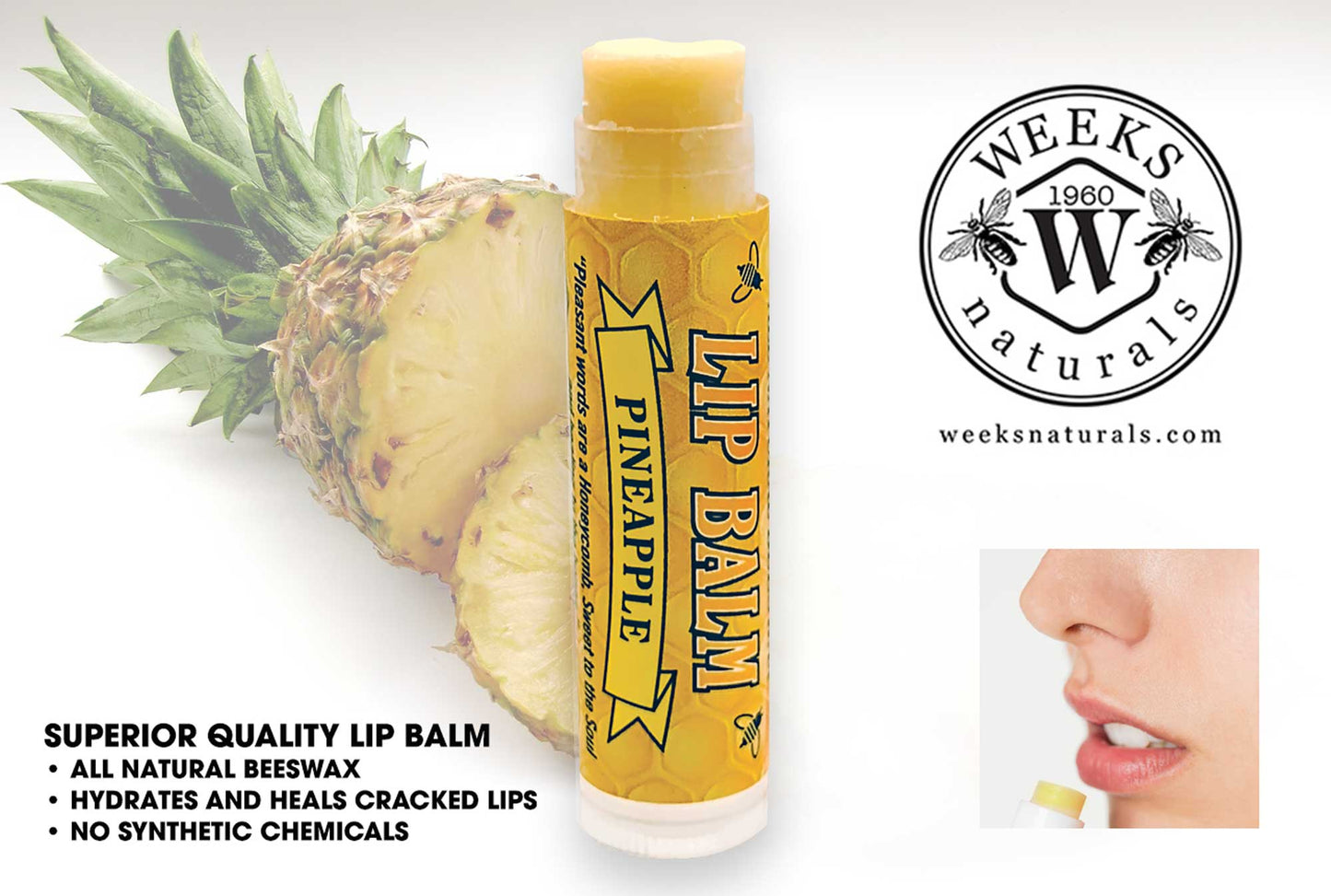 Weeks All Natural Beeswax Lip Balms; Singles, Twin Packs, Case