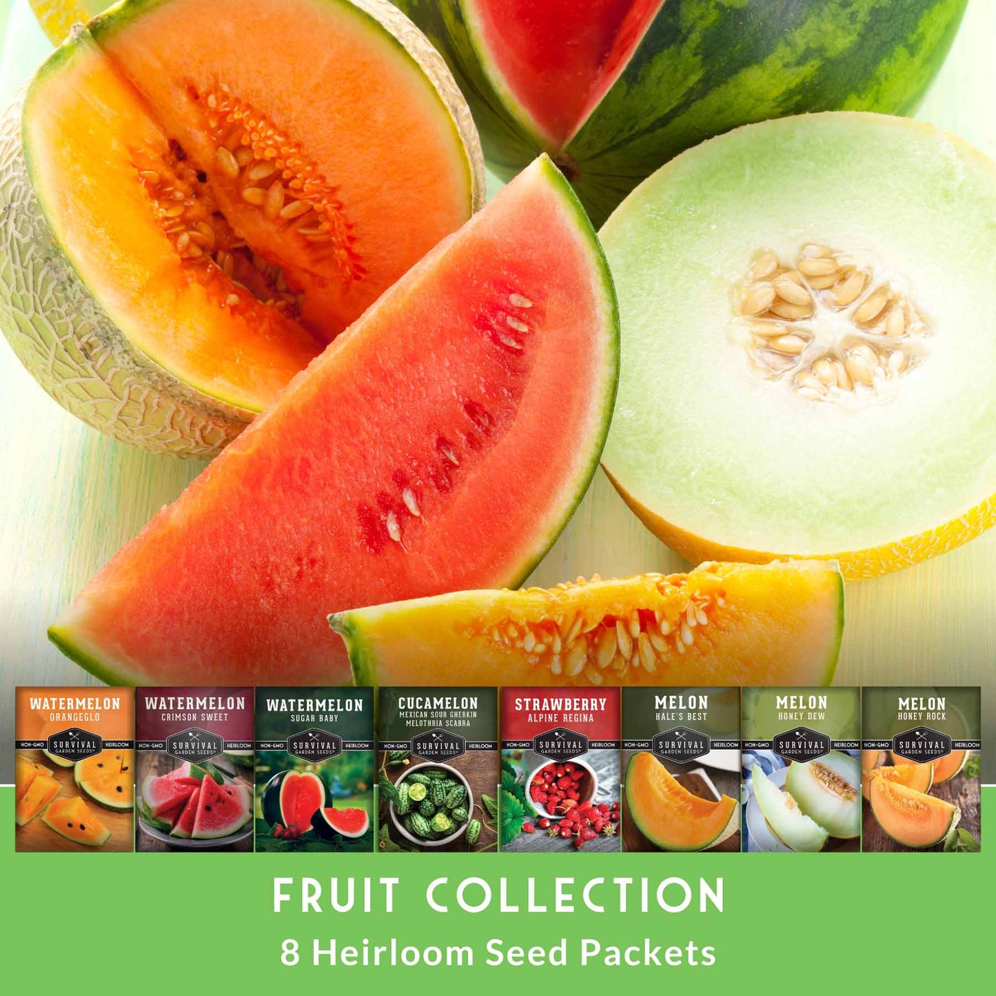 8 Fruit Seed Collection - Strawberry, Cucamelon, Melon, Watermelon Pack