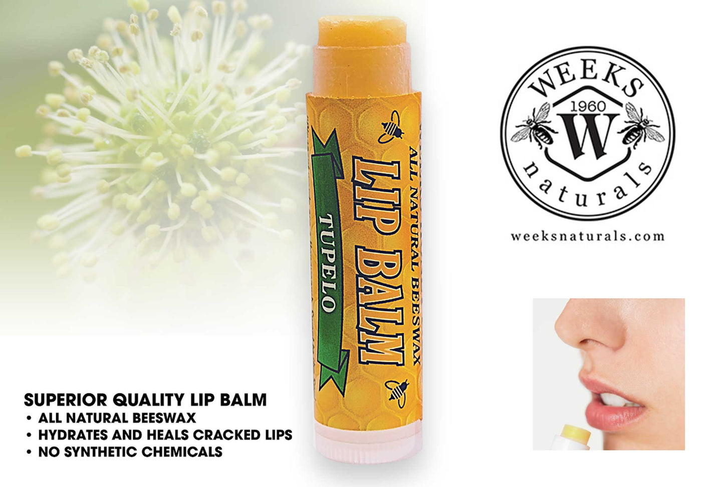 Weeks All Natural Beeswax Lip Balms; Singles, Twin Packs, Case