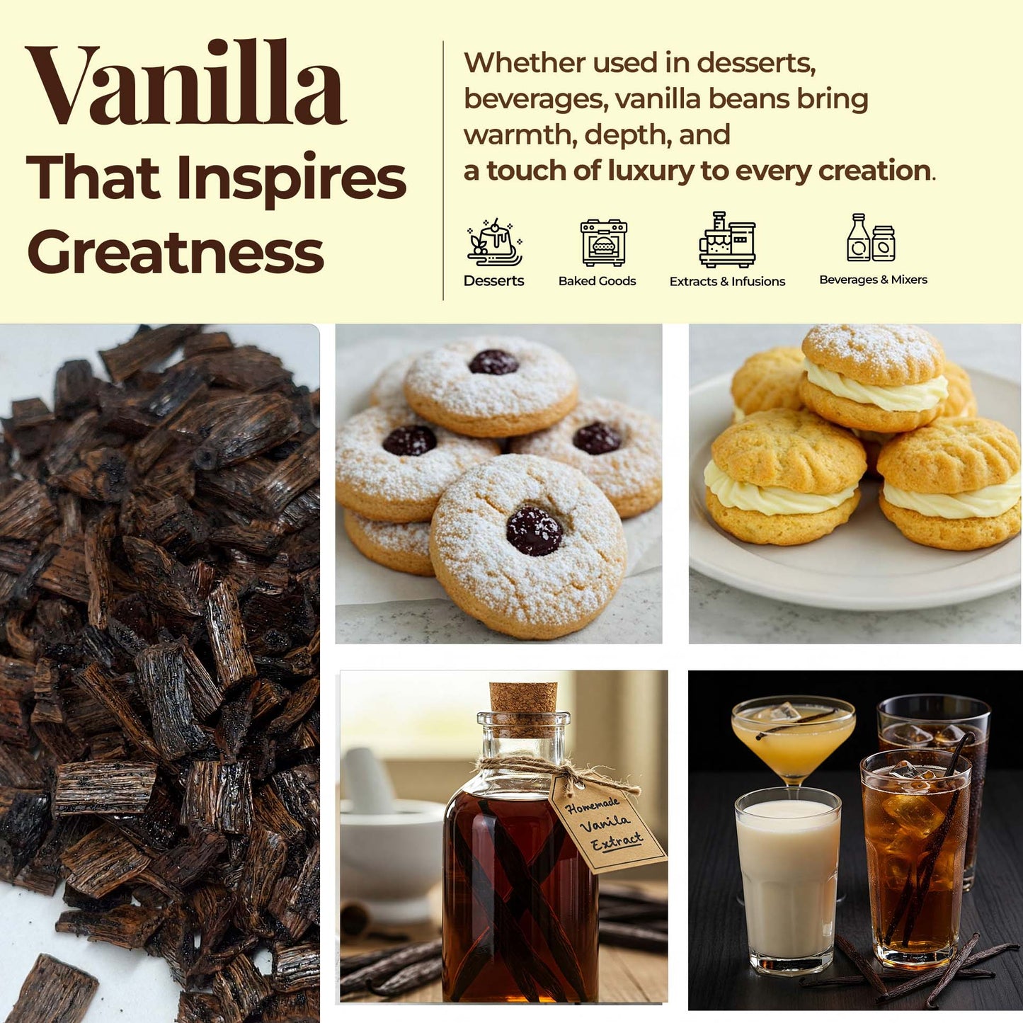 Premium Vanilla Cuts - 1 lb. From Whole Vanilla Beans Grade B | Cut and Sorted for Easy Use