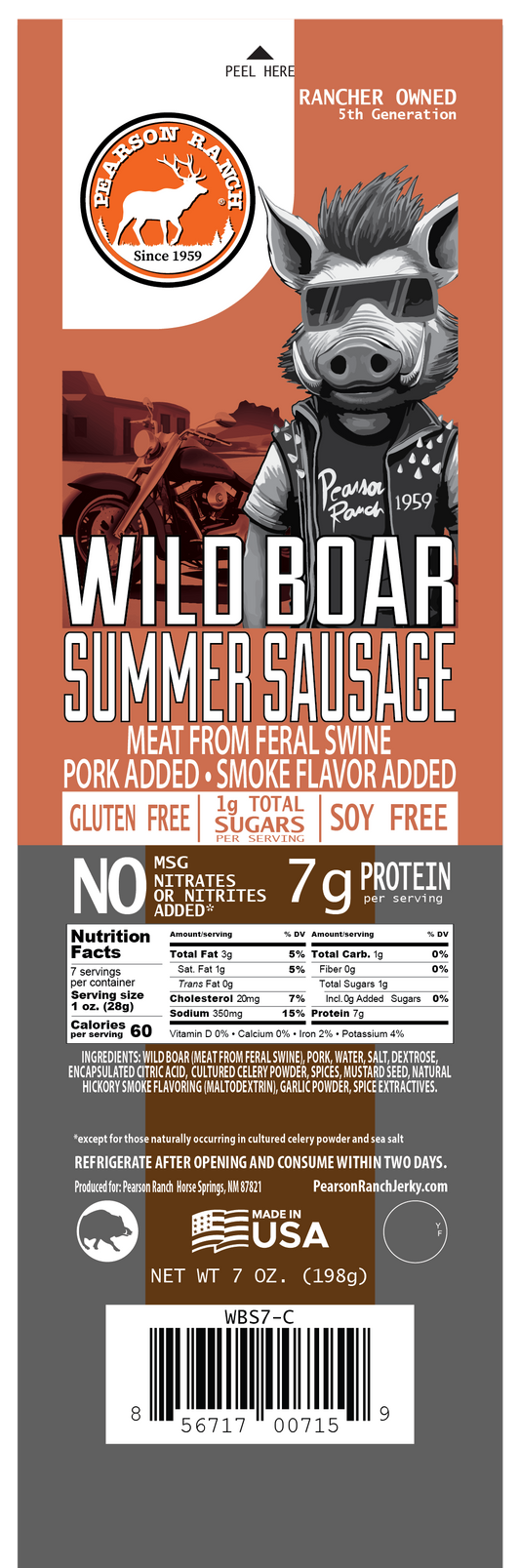 Wild Boar Hickory Smoked Summer Sausage (7 oz.)