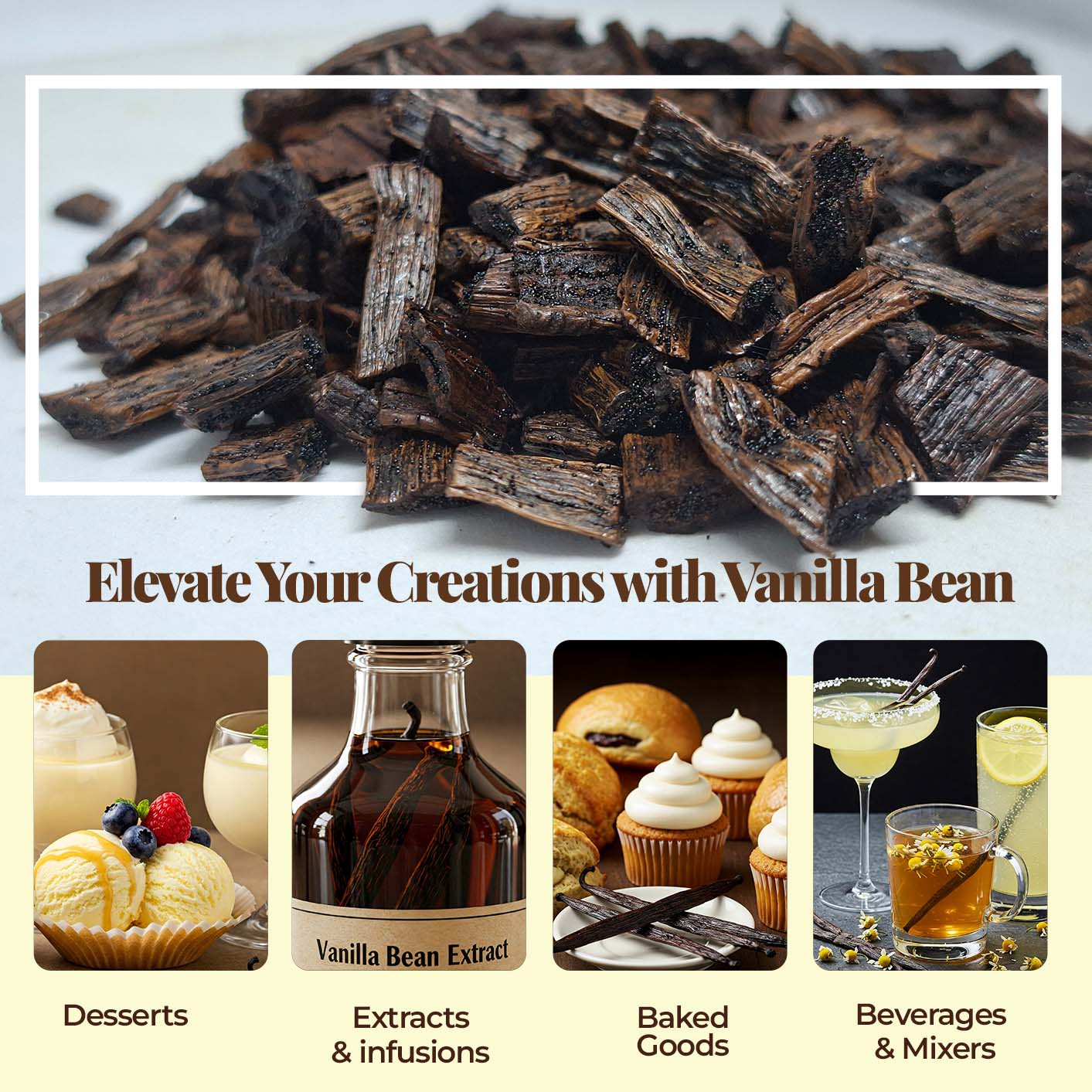 Premium Vanilla Cuts - 1 lb. From Whole Vanilla Beans Grade B | Cut and Sorted for Easy Use