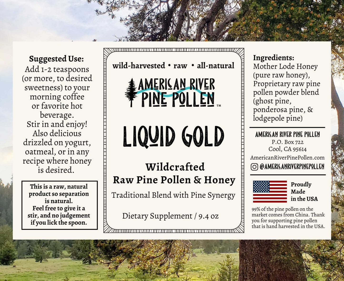 Liquid Gold - Wildcrafted Raw Pine Pollen and Honey - Traditional Blend with Pine Synergy