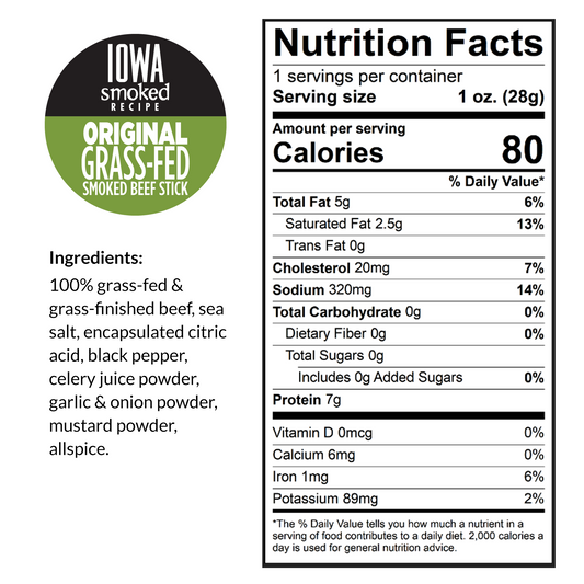 Variety - Iowa Smoked Recipe Flavors, 100% Grass-Fed Beef Sticks (No Sugar)