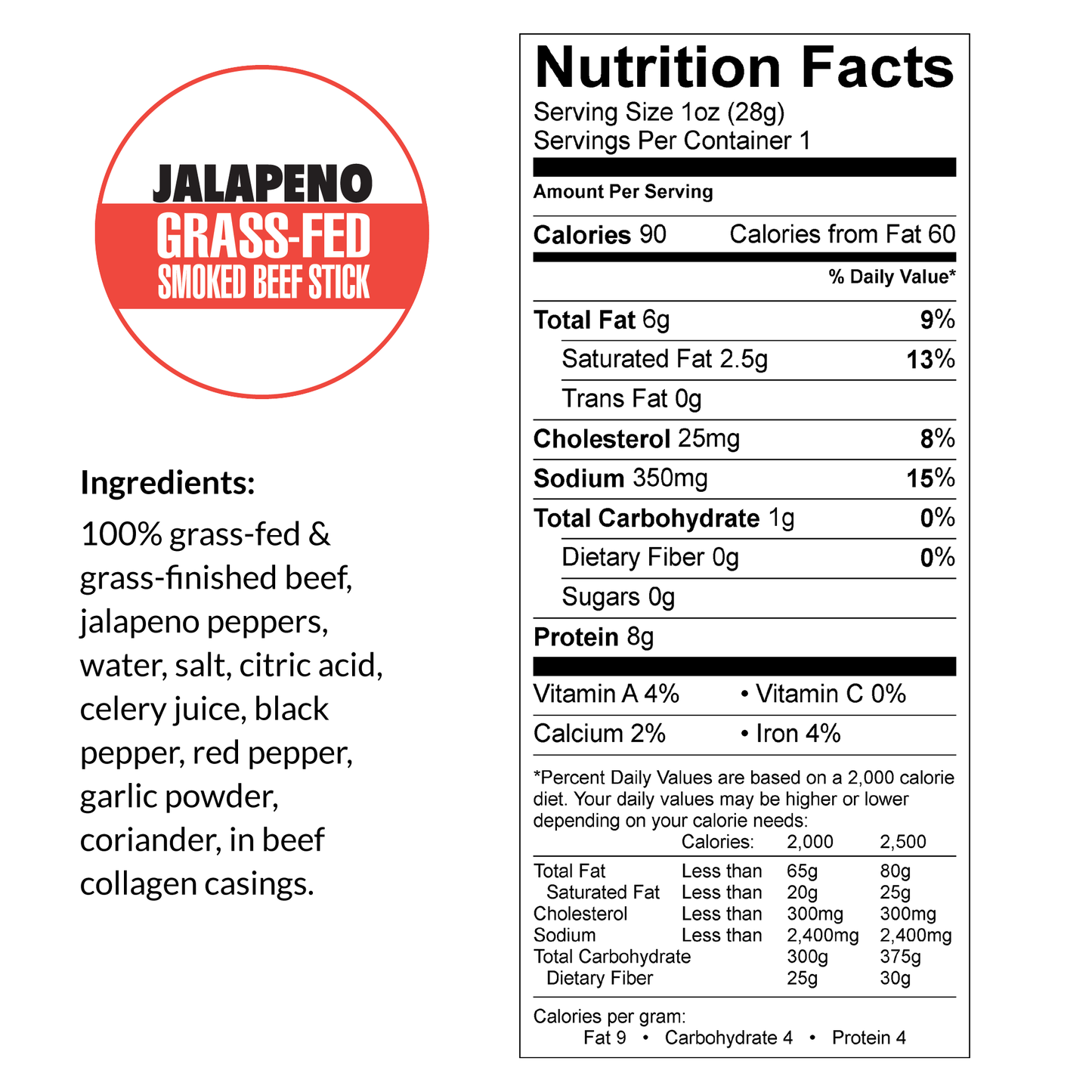 Variety - Original, Jalapeño, Chimichurri, 100% Grass-Fed Beef Sticks (No Sugar)