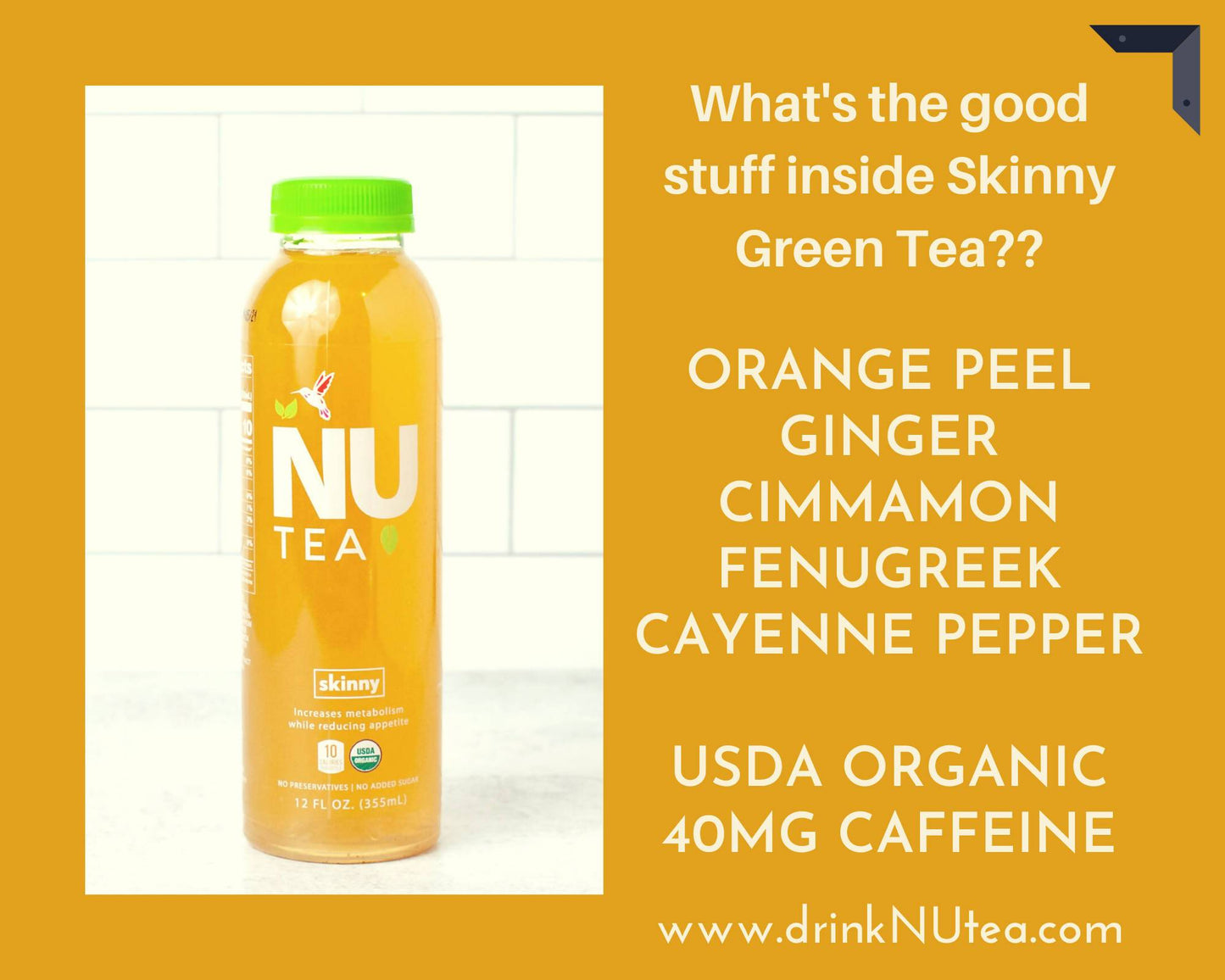 Skinny Unsweetened Iced Green Tea Bottles - 12 x 12oz by NU Tea