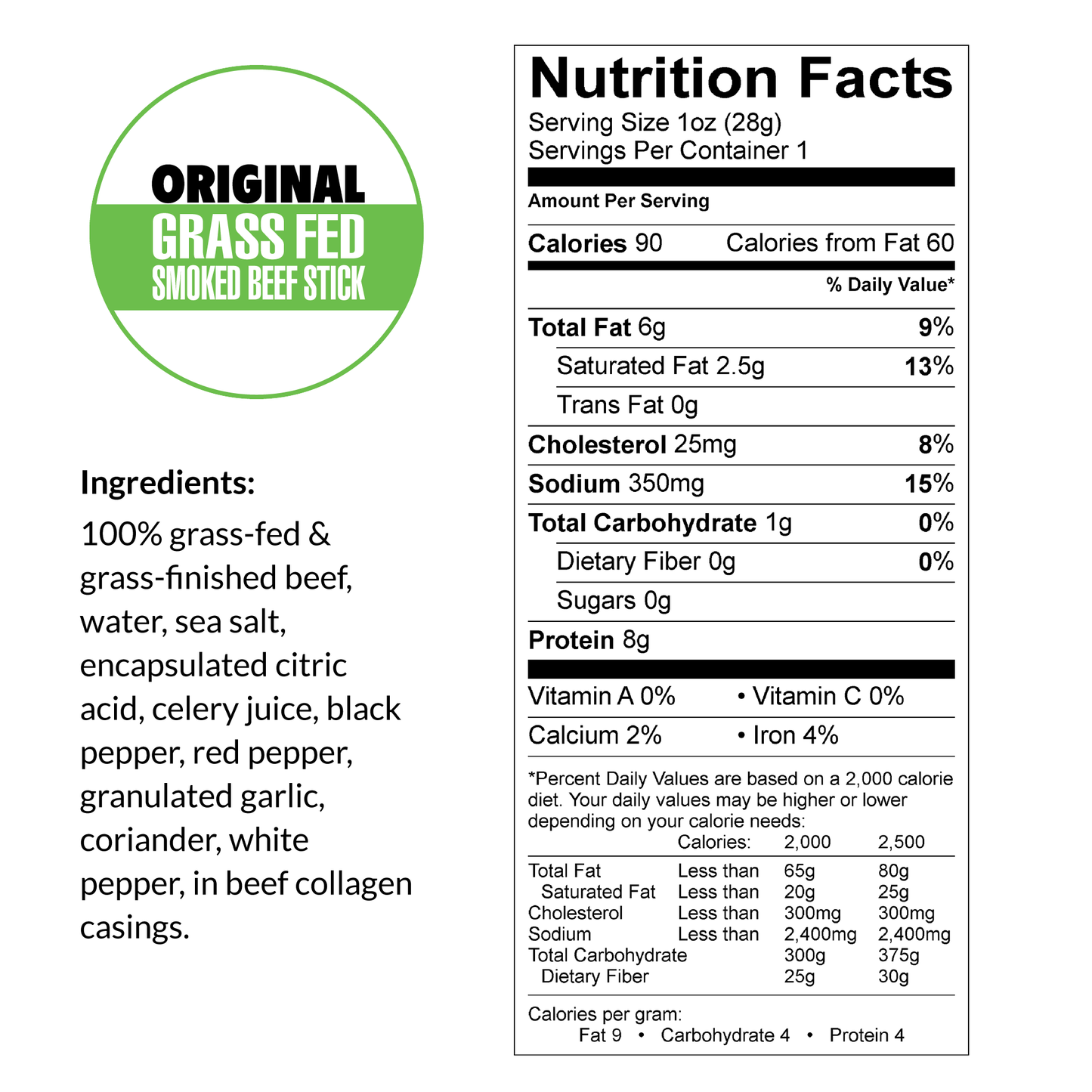 Variety - Original, Jalapeño, Chimichurri, 100% Grass-Fed Beef Sticks (No Sugar)