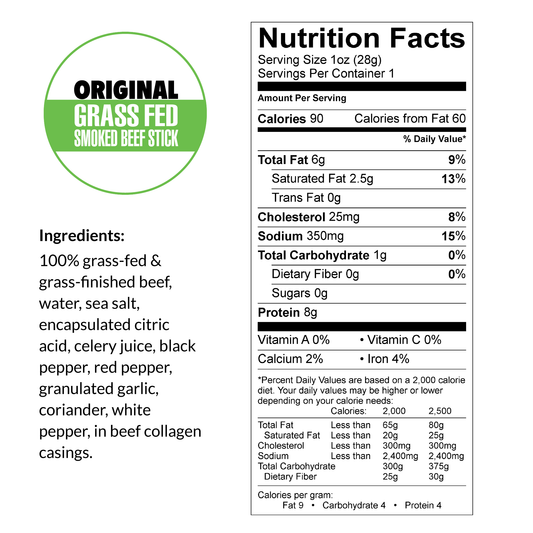 Variety - Original, Jalapeño, Chimichurri, 100% Grass-Fed Beef Sticks (No Sugar)