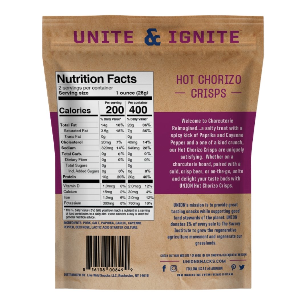 Hot Chorizo Charcuterie Crisps Bags - 12 x 2.0oz by UNION