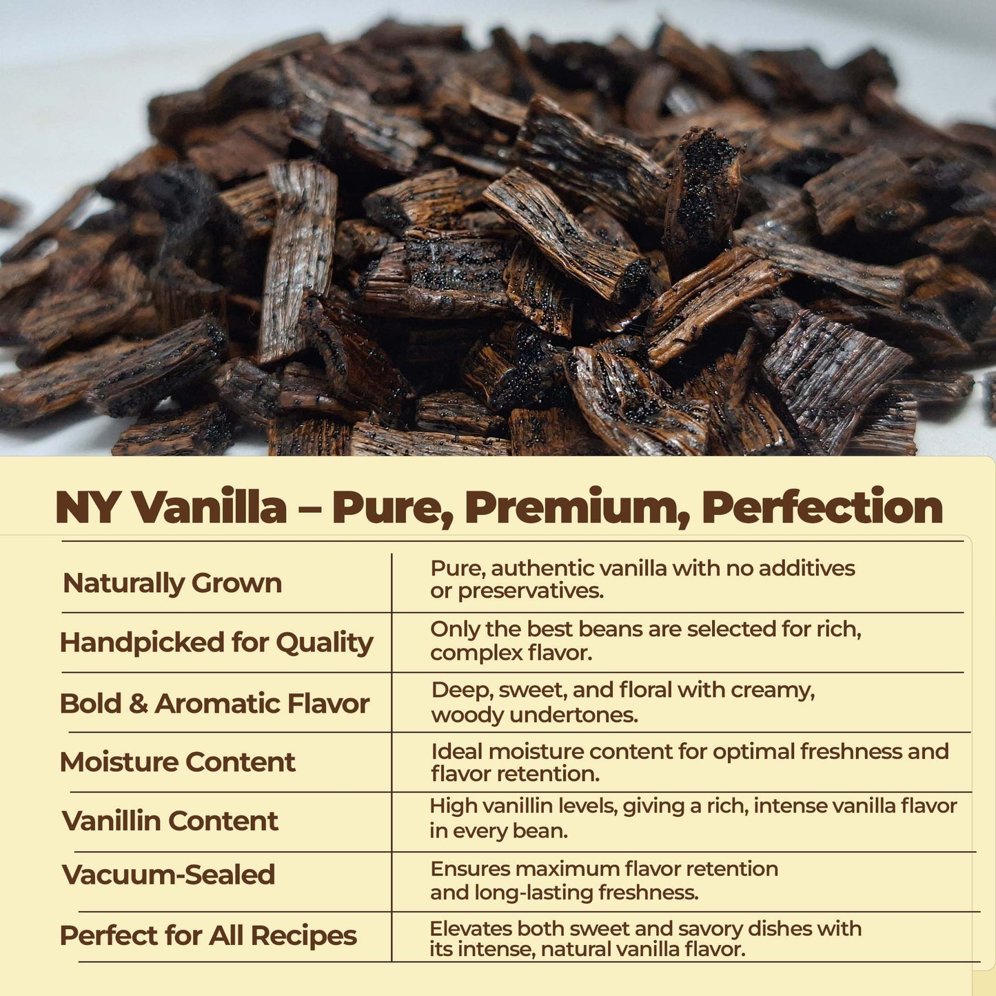 Premium Vanilla Cuts - 1 lb. From Whole Vanilla Beans Grade B | Cut and Sorted for Easy Use