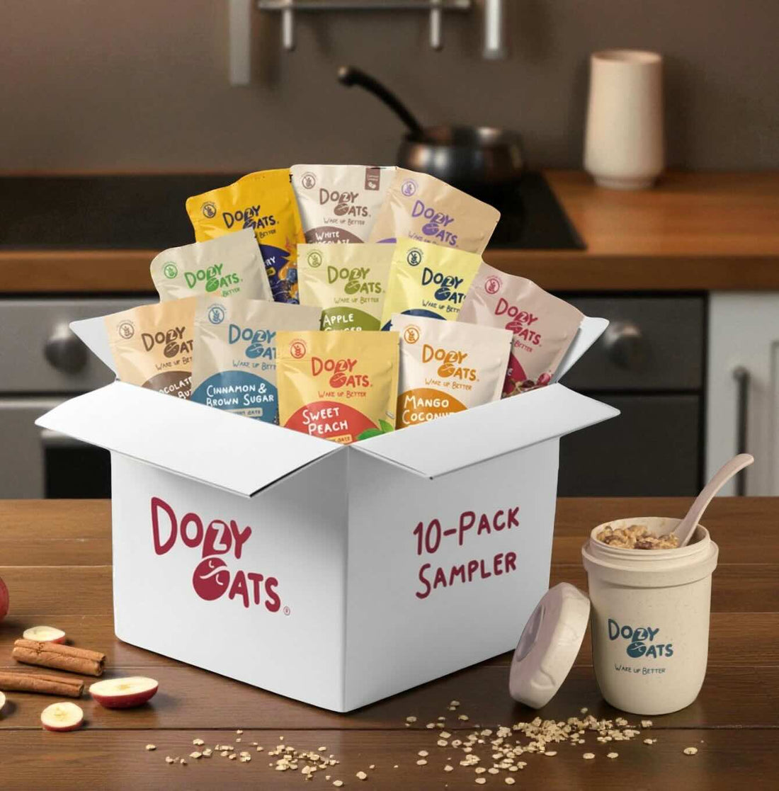 Dozy Oats 10-pack overnight oats sampler box with jar