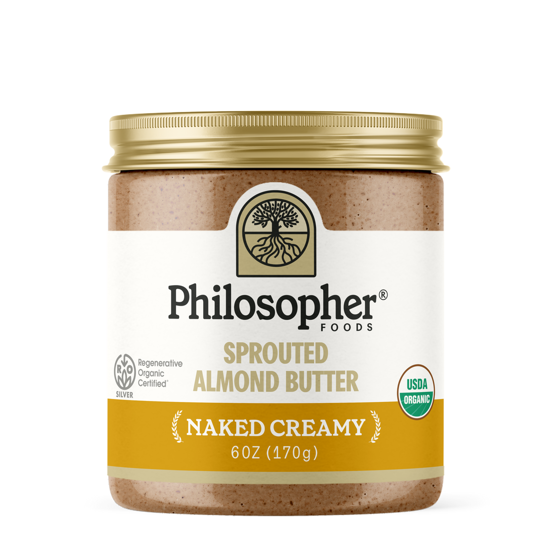 Philosopher Foods Naked Creamy sprouted almond butter jar
