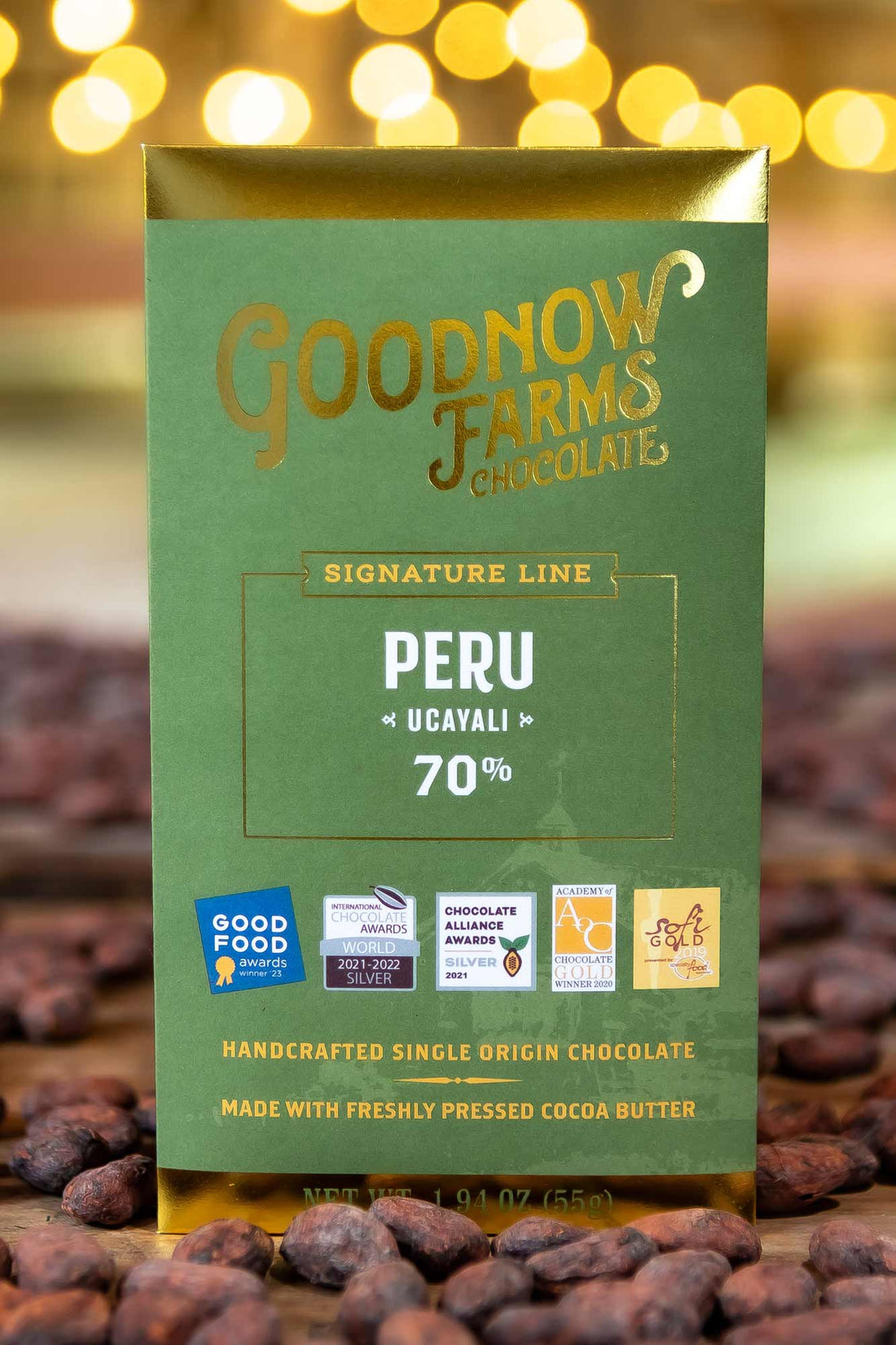 Goodnow Farms Ucayali single-origin dark chocolate bar from the Peruvian Amazon, an award-winning gift option
