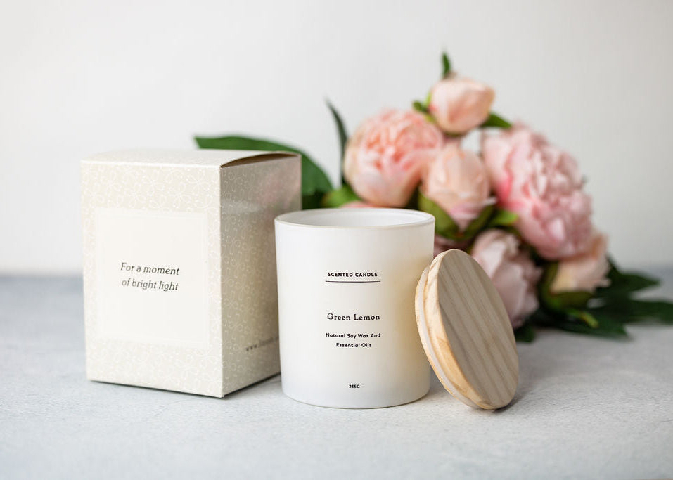 Scented candle in a glass jar, a housewarming gift