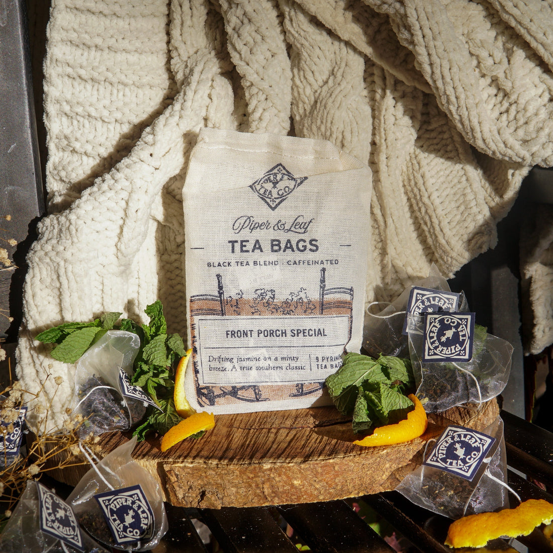 Piper & Leaf Front Porch Special tea bags in muslin