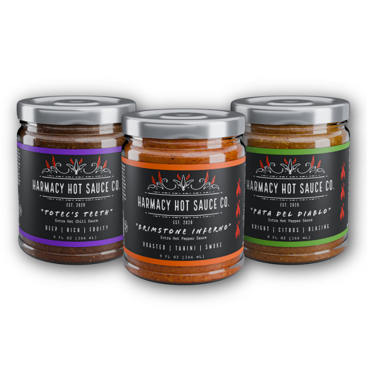 A lineup of bottles from independent US hot sauce makers