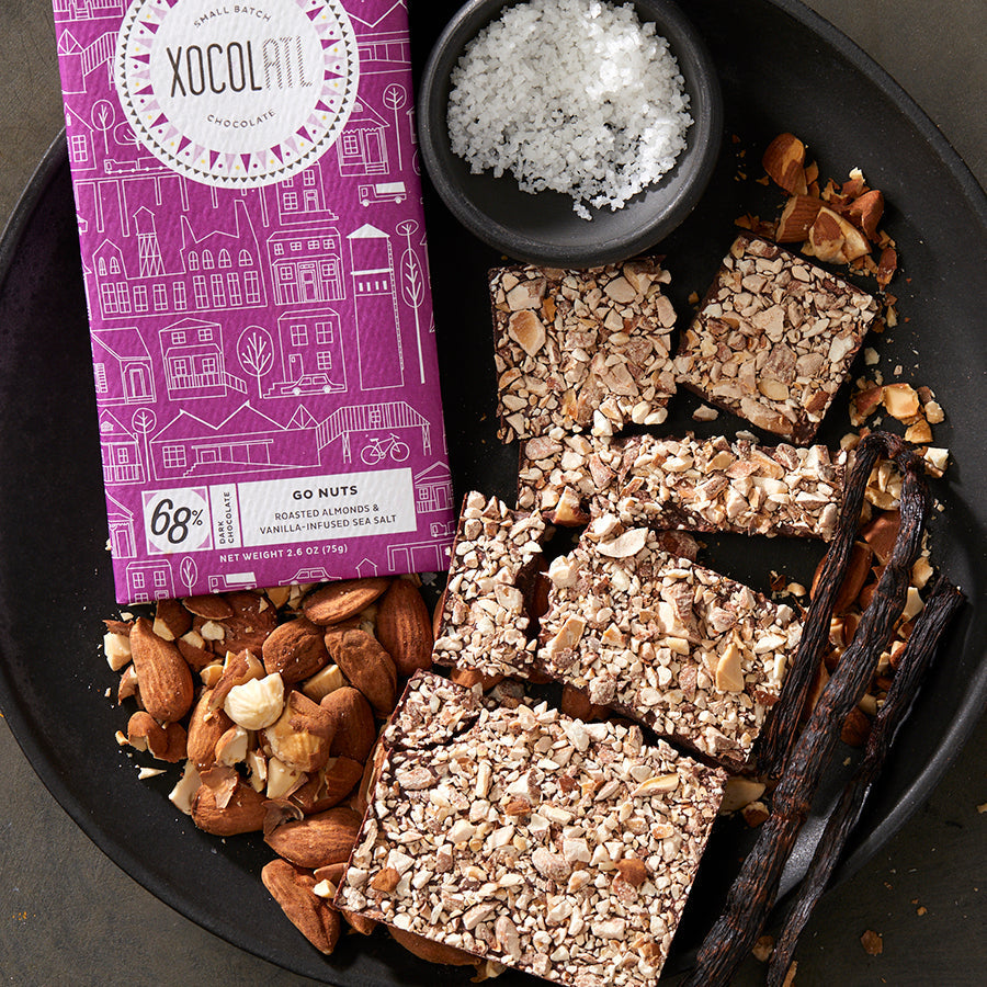 Go Nuts Dark Chocolate Almond and Sea Salt Bar from Xocolatl, a teacher appreciation gift