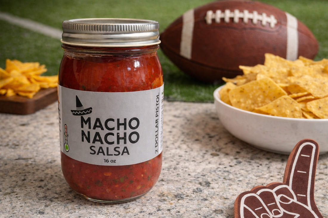Macho Nacho $2 Pistol salsa jar