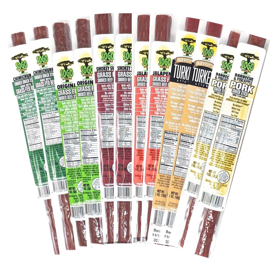 Sogo Snacks grass-fed beef, turkey, and pork sticks variety