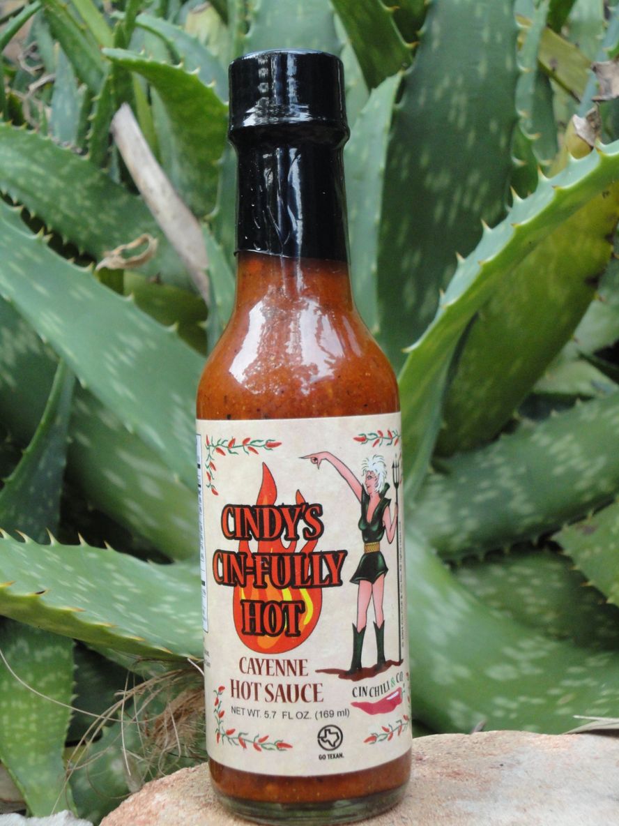 Cindy's Cin-Fully Hot Cayenne Hot Sauce from Cin Chili and Company, a bold cayenne sauce well suited to a wing toss