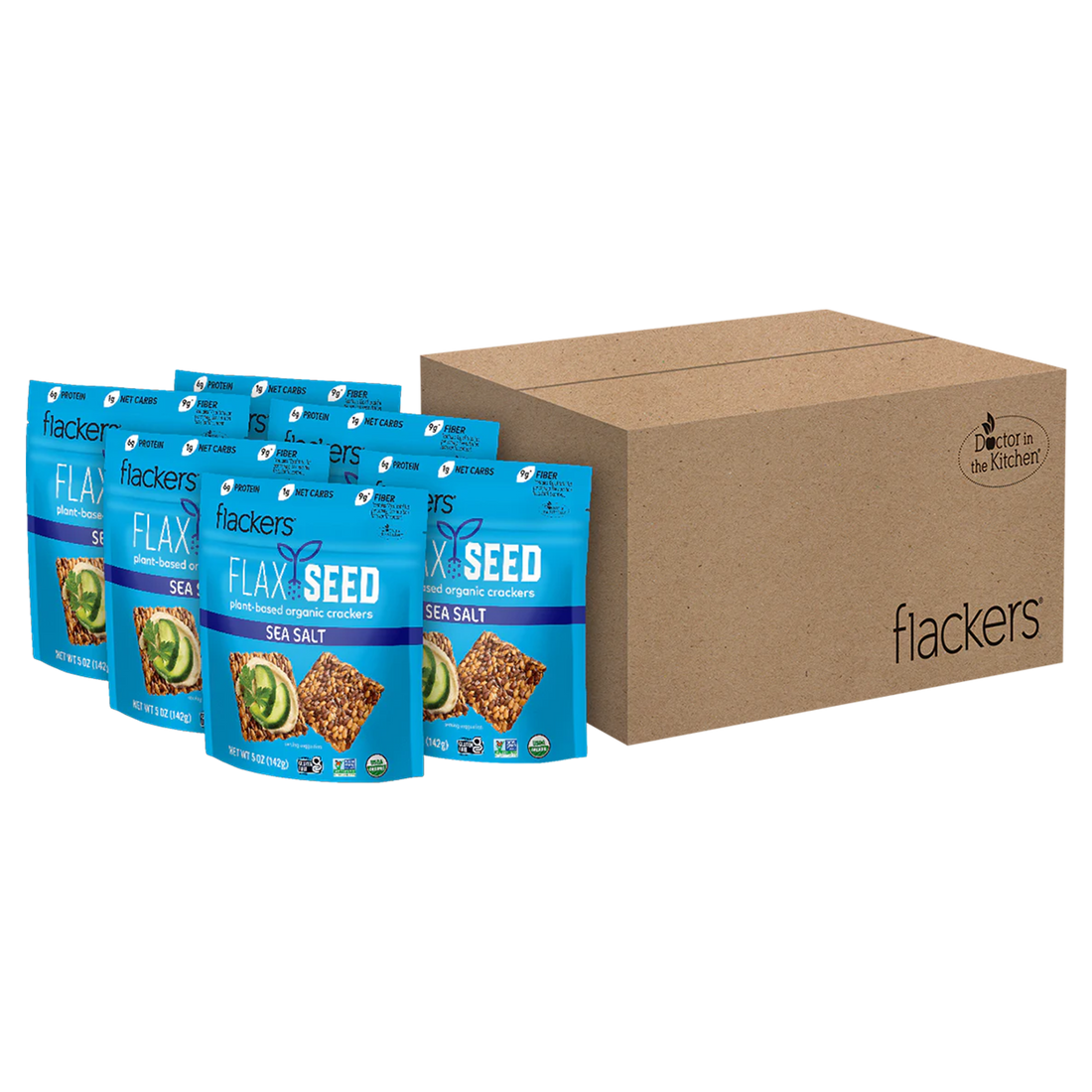 Flackers Sea Salt organic flaxseed crackers 6-pack