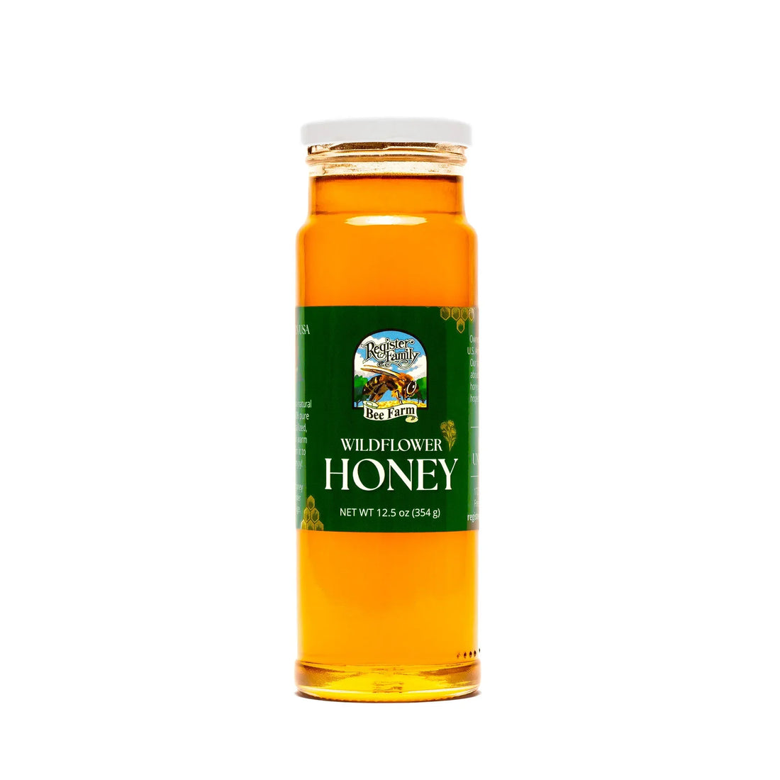 Raw wildflower honey in a glass jar from Register Family Farm, one option for tea and everyday use