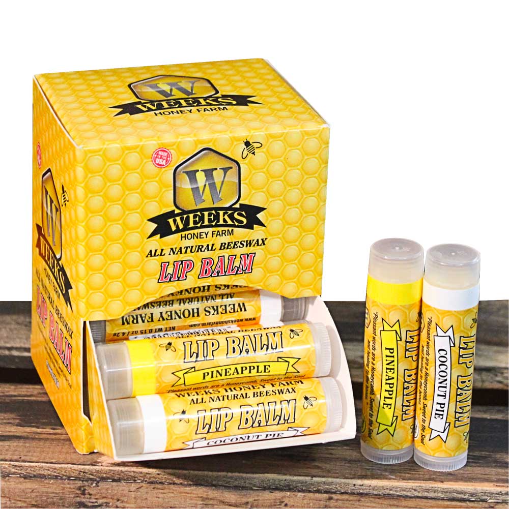Weeks All Natural Beeswax Lip Balms; Singles, Twin Packs, Case