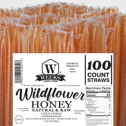 Raw Honey Straws | Orange Blossom, Wildflower, Raspberry Honey | Weeks Honey Farm